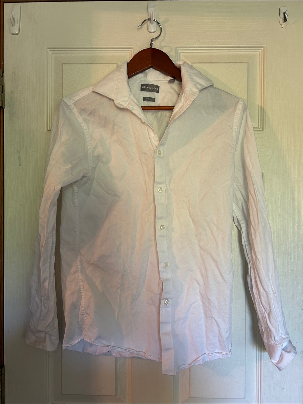 Michael Kors Men’s White Long-Sleeve Button-Down Dress Shirt